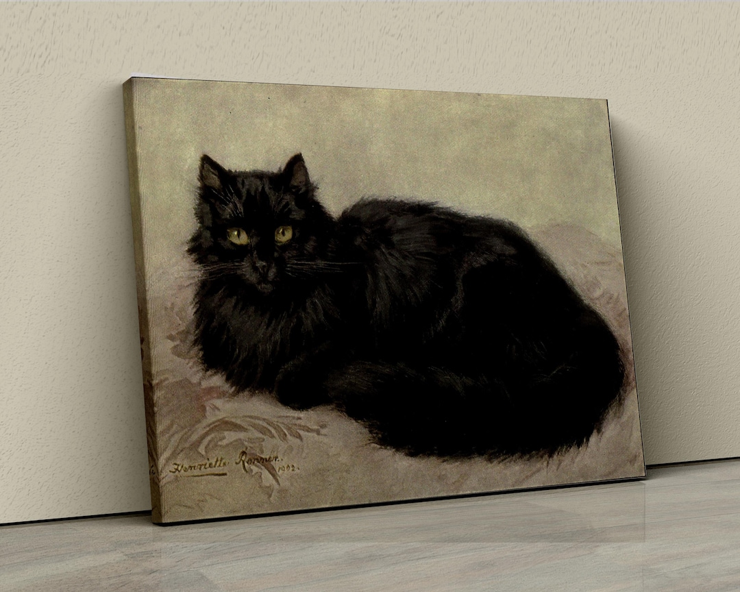 Black Persian Cat Painting by Henriette Ronner, Vintage Cat Wall Art ...
