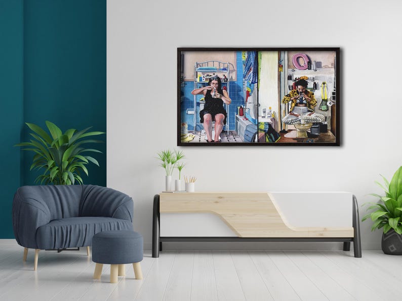 Broad City Bathroom Funny Wall Art – Abbi and Ilana Oil Painting Prints for Humorous and Unique Home Decor, Funny Bathroom Canvas, Print image 2