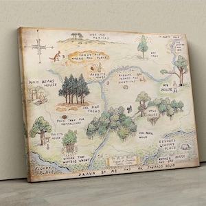 Toile de carte en bois Winnie l'ourson de 100 acres - charmante toile d'art pour chambres d'enfants et fans de contes classiques, chambre de bébé Winnie l'ourson