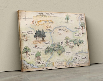 Winnie the Pooh 100 Acre Wood Map Canvas– Charming Canvas Art for Kids’ Rooms and Fans of Classic Tales, Pooh Nursery