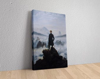 Wędrowiec nad morzem mgły płótno, Caspar David Friedrich wydruk, romantyzm sztuka, niemiecki krajobraz dekoracje ścienne, klasyczna sztuka piękna