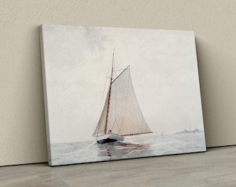 Muted Sailboat Watercolor Canvas | Antique Lake House Print | Vintage Nautical Wall Art Decor, Home Wall Decor