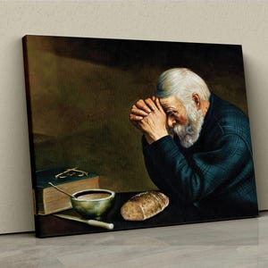 Man Praying Over Bread Canvas – Grace by Eric Enstrom, Timeless Art for Homes, Churches, and Peaceful Spaces, Man Praying Over Bread Print