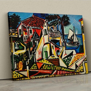 Pablo Picasso Mediterranean Landscape Canvas – Vibrant Cubist Art for Lovers of Picasso and Modern Decor, Mediterranean Painting Print