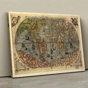 1565 bekende wereldkaart canvas, oude wereldkaart en van de Amerika's door Gastaldi Bertelli, vintage oude wereld muur kaart Art Print poster