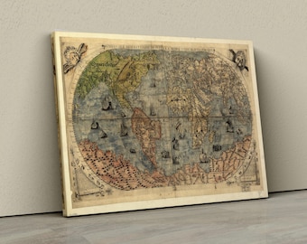 1565 Known World Map Canvas, Old World Map and of the Americas by Gastaldi Bertelli,Vintage Old World Wall Map Art Print Poster