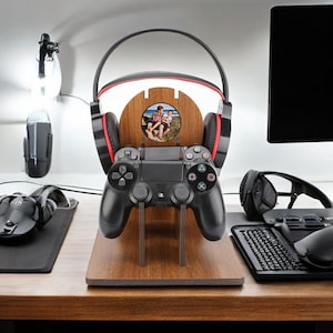 Custom Wooden Controller and Headset Stand Gift, Husband Birthday Gift, Gamer Room Decor, Christmas Gift for Dad, Tech Accessories Gifs