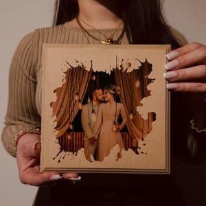 Custom Photo on Wood, Engraved Photo on Wood with Watercolor Style, Custom Wall Art, Personalized Portrait from Photo as Long Distance Gift.