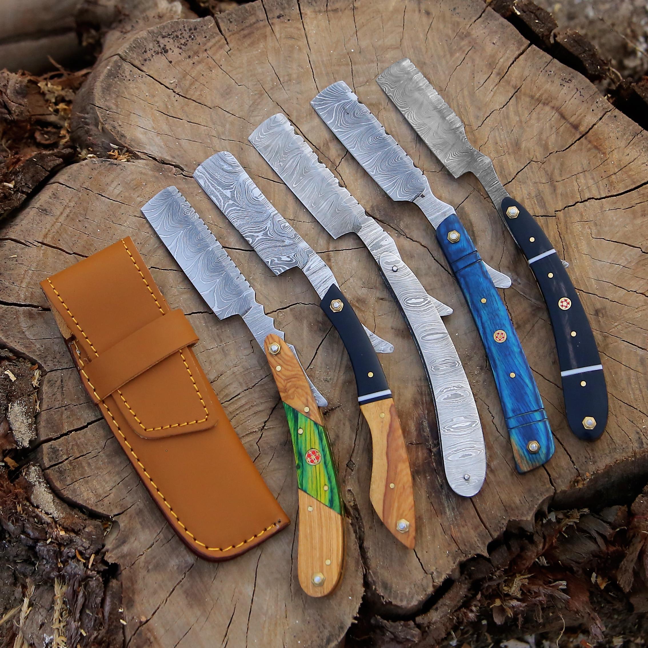 Handmade Damascus Steel Personalized Straight Razor Groomsman Gift