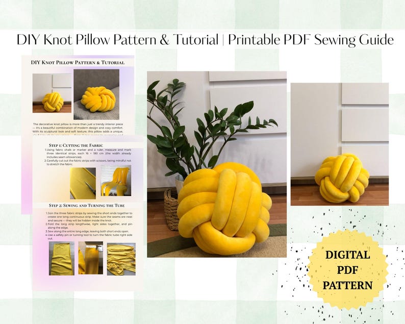 Net Pillow Pattern Knot Pillow Sewing Pattern PDF – Printable DIY Cushion Tutorial With ...