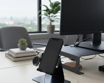 Soporte de metal moderno para teléfono y reloj: base de carga de escritorio