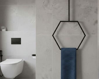 Modern Hexagon Metal Towel Holder, Minimalist Bathroom Wall Towel Rack