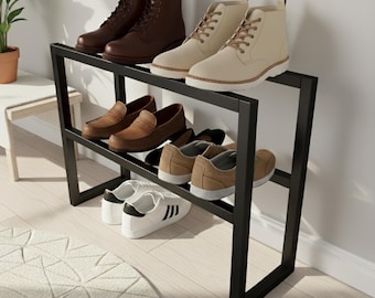 Minimalist 2-Tier Metal Shoe Rack – Modern Entryway Organizer for Boots, Sneakers, and Loafers