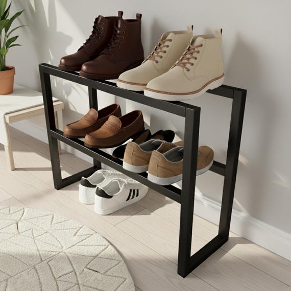 Minimalistisches 2-stöckiges Metall-Schuhregal - moderner Eingangs-Organizer für Stiefel, Sneakers und Loafers