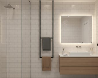 Tall Vertical Towel Rack | Modern Black Ceiling-Mounted Towel Rail | Minimalist Industrial Bathroom Storage & Decor