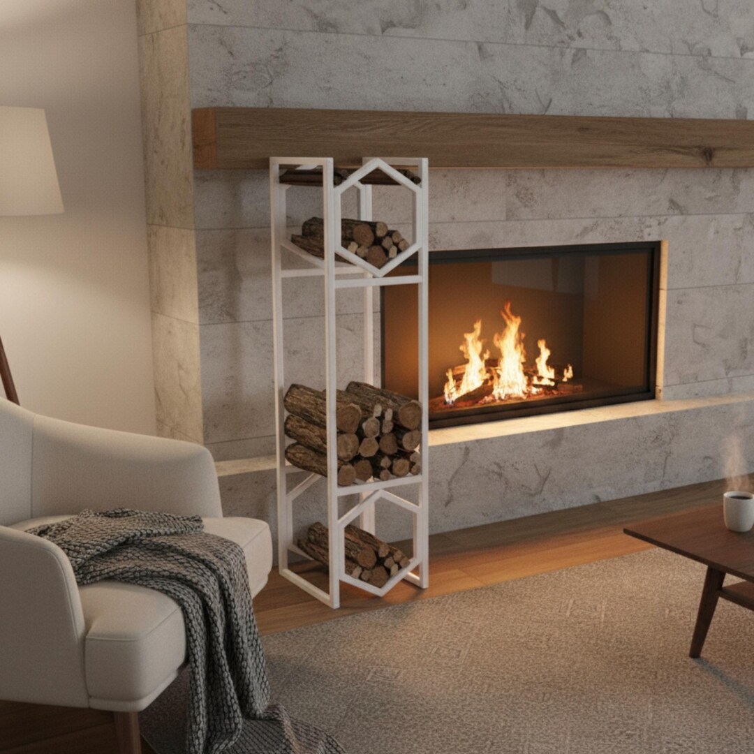 Modern Steel Firewood Rack | Elegant Log Holder, Fireplace Storage - Etsy