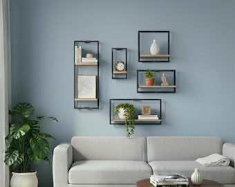 Metal Floating Wall Shelves Set, Minimalist Style, 5 Sizes, Living Room Bedroom Office Decor