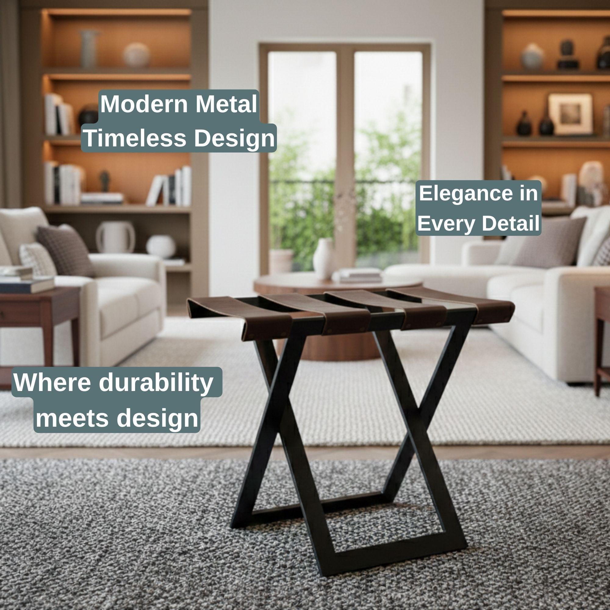 Modern Metal Luggage Rack With Leather Straps, Heavy Duty Hotel Style ...