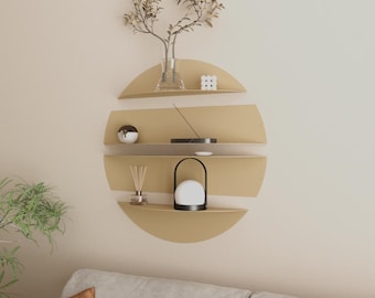 Gold Modern Wall Shelf, Circular Metal Display Rack, Minimalist Home Decor