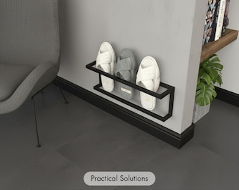 Wall Mounted Slipper Holder, Modern Minimal Metal Rack for Entryway Storage