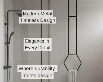 Ceiling Mounted Towel Rack – Modern Metal Bathroom Decor – Hexagon Design – 47x12 Inch