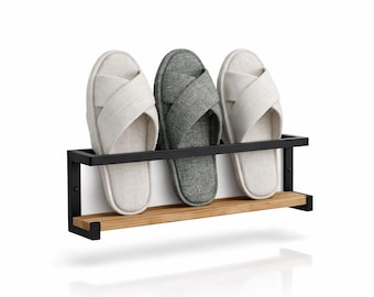Wall Mounted Slipper Shoe Rack, Modern Metal Wood Slipper Shelf for Entryway, 16x4x5 Inches