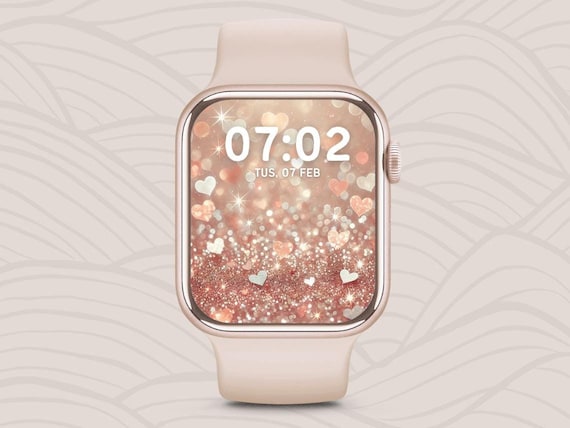 Rose Gold Glitter Apple Watch face, Valentine’s Day Wallpaper For Smartwatch, Neutral Whimsical Wallpaper, Sparkly Watch Wallpaper, Hearts