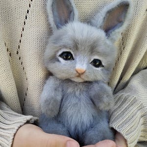 Bunny small plush rabbit stuffed toy handmade realistic animals soft toy rabbit from ECO fur Made to order