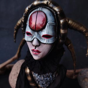 Ivelyn – 19” Gothic Art Doll, Handmade OOAK Textile Doll with Mask, Poseable Limbs, Creepy Beautiful Decor