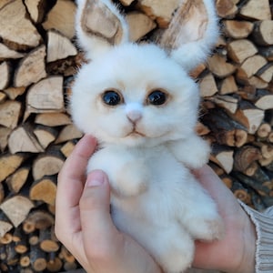 Bunny small plush rabbit stuffed toy handmade realistic animals soft toy rabbit from ECO fur