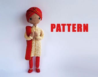 Pattern crochet Indian doll. Indian groom. Crochet Indian boy. Tutorial Indian Doll