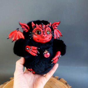 Charming Soft and Fluffy Dragon, Handmade from Colorful Fur and Polymer Clay, Ideal for Fantasy Collectors. Soft toy - dragon