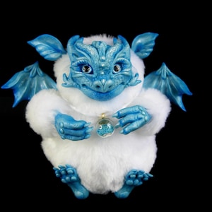 Cute and Fluffy Handmade Dragon, Perfect for Fantasy Collectors, Crafted from Colorful Fur and Polymer Clay. Soft toy - dragon