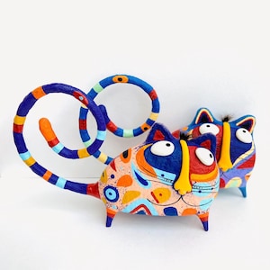 Cat figurine, paper mache cat statuette, holder for rings