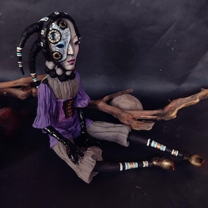 Aiva – 18” OOAK Gothic Art Doll, Handmade Poseable Textile Doll with Mask, Dream Architect, Unique Creepy Decor