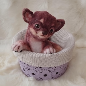 Realistic Chihuahua Puppy Cobby chocolate Dog OOAK Realistic Plush Dog Plush Collectibles Toy Animal Pet Portrait by Photo Dog