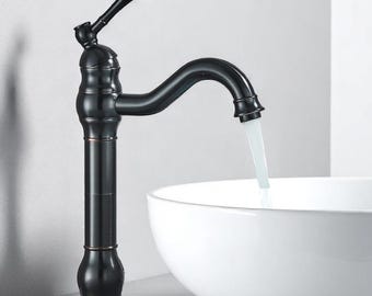 Oil Rubbed Bronze Brass Vessel Sink Faucet , Rustic Bathroom Vanity Mixer