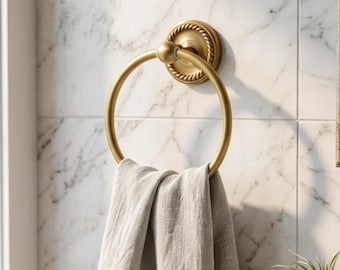 Antique Brass Towel Ring, Wall Mounted Hand Towel Holder, Vintage Bathroom Hardware
