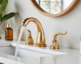Polished Gold 2-Handle Bathroom Sink Faucet | Luxury Widespread Basin Tap