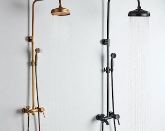 Black Bronze Shower Faucet System , Antique Brass Outdoor-indoor Shower Set