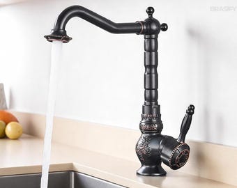 Black Bronze Kitchen Faucet , Solid Brass Single Handle Mixer Tap