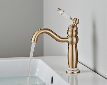 Brushed Gold Vintage Style Basin Faucet , Bathroom Cabinet Wash Basin Tap