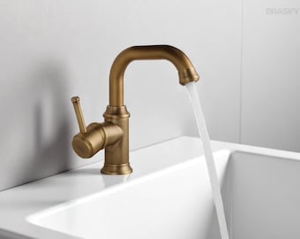 Antique Brass Bathroom Faucet , Vintage Style Swivel Sink Tap