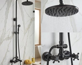 Black Bronze Rainfall Shower System, Outdoor & Indoor Bathroom Shower Faucet Set