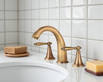 Antique Brass Bathroom Vanity Faucet , Deck Mounted Bathtub Tap
