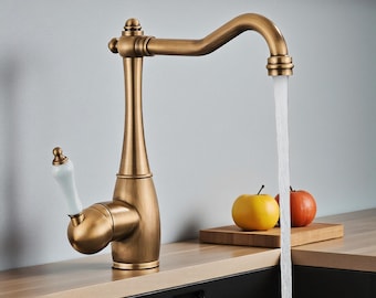 Antique Bronze Kitchen Faucet , Deck Mounted Mixer Tap