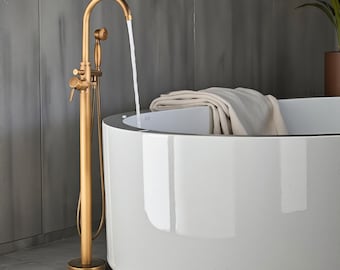 Antique Brass Freestanding Bathtub Shower Faucet , Clawfoot Bath Shower Filler Mixer