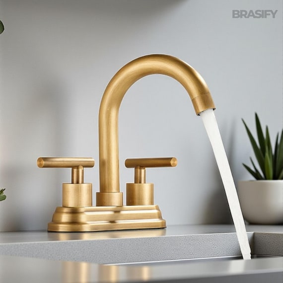 Rubinetto Lavabo A Cascata Alta In Ottone Antico Con Tubi Flessibili Inclusi - Monocomando - 4