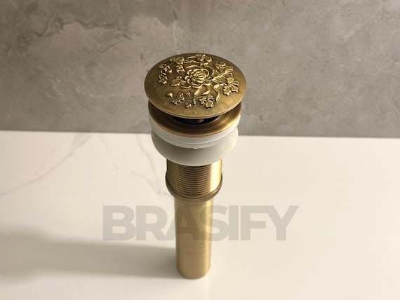 Antique Brass Pop-Up Sink Drain , Art Carving Basin Plug Bathroom Accessories Vanity Sink Drainer