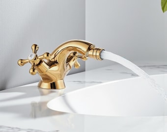 Golden Bidet Faucet , Swivel Handles Deck Mounted Water Mixer Tap